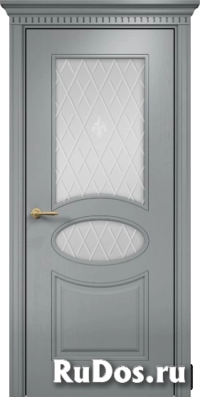 Межкомнатная дверь Оникс Эллипс фрезерованное (Эмаль RAL 7040 по ясеню) сатинат белый, гравировка Британия фото