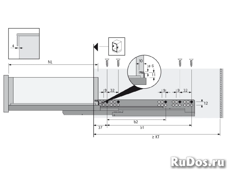 Направляющие Hettich Quadro V6 30/450 Push изображение 3