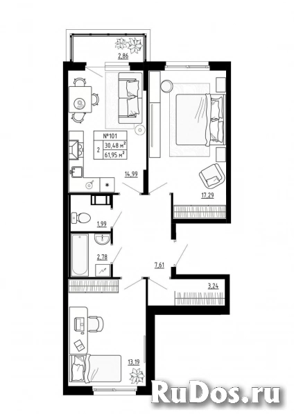 Продам 2 комнатную квартиру 61 м2 фото