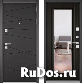 Дверь входная (стальная, металлическая) Бульдорс PREMIUM 90 Графит софт 9Р-130 с зеркалом quot;Ларче темныйquot; фото