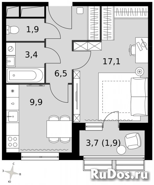 Продам 1 комнатную квартиру 40.7 м2 фотка