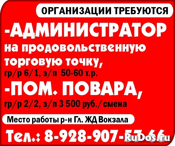 -Администратор на продовольственную торговую точку,-Помощник повара фото