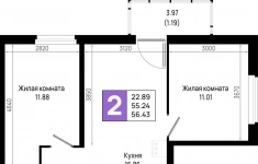 Продам 2 комнатную квартиру 55.24 м2 картинка из объявления