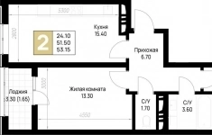 Продам 2 комнатную квартиру 53.15 м2 картинка из объявления