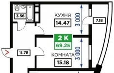 Продам 2 комнатную квартиру 69.65 м2 картинка из объявления