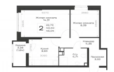 Продам 2 комнатную квартиру 45.04 м2 картинка из объявления
