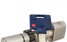 Цилиндр Mul-T-Lock Interactive+ ключ-вертушка (размер 40x60 мм) - Никель, Шестеренка (5 ключей) картинка из объявления