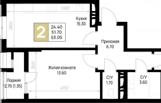 Продам 2 комнатную квартиру 53.05 м2 картинка из объявления