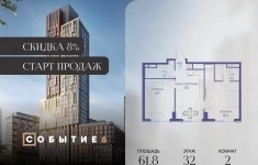 Продам 2 комнатную квартиру 61.8 м2 картинка из объявления