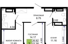 Продам 2 комнатную квартиру 54.76 м2 картинка из объявления