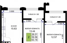 Продам 2 комнатную квартиру 63.16 м2 картинка из объявления