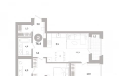 Продам 2 комнатную квартиру 76.44 м2 картинка из объявления