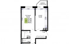 Продам 2 комнатную квартиру 59.61 м2 картинка из объявления