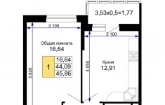 Продам 1 комнатную квартиру 45.1 м2 картинка из объявления