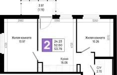 Продам 2 комнатную квартиру 53.79 м2 картинка из объявления