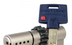 Цилиндр Mul-T-Lock Interactive+ ключ-ключ (размер 50x50 мм) - Никель, Шестеренка (5 ключей) картинка из объявления