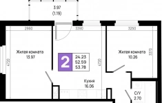 Продам 2 комнатную квартиру 53.78 м2 картинка из объявления