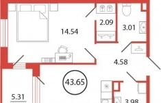 Продам 1 комнатную квартиру 43 м2 картинка из объявления