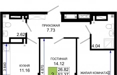 Продам 2 комнатную квартиру 53.69 м2 картинка из объявления