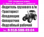 -Водитель грузового а/м -Тракторист -Кладовщик -Аппаратчик -Подсобный рабочий картинка из объявления