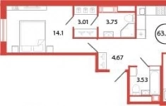 Продам 2 комнатную квартиру 63 м2 картинка из объявления