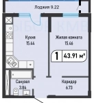 1-к квартира пл. 44 кв.м. картинка из объявления