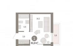 Продам 1 комнатную квартиру 61 м2 картинка из объявления