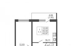 Продам 1 комнатную квартиру 43.97 м2 картинка из объявления