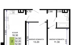 Продам 2 комнатную квартиру 54.2 м2 картинка из объявления