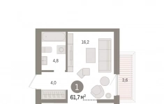 Продам 1 комнатную квартиру 61 м2 картинка из объявления