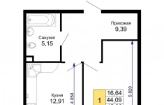 Продам 1 комнатную квартиру 45.25 м2 картинка из объявления